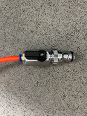 Close-up of 8mm push fit connector and flow control valve for water fed pole systems